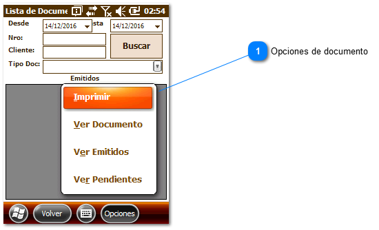 Opciones de lista de documento